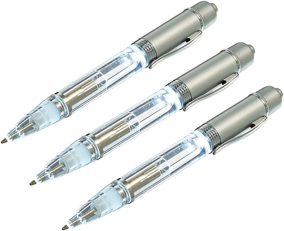 Led Light Pen, Light up Ballpoint Pen Lighted Penlight for Nighttime Writing - White- Pack of 3 Pens