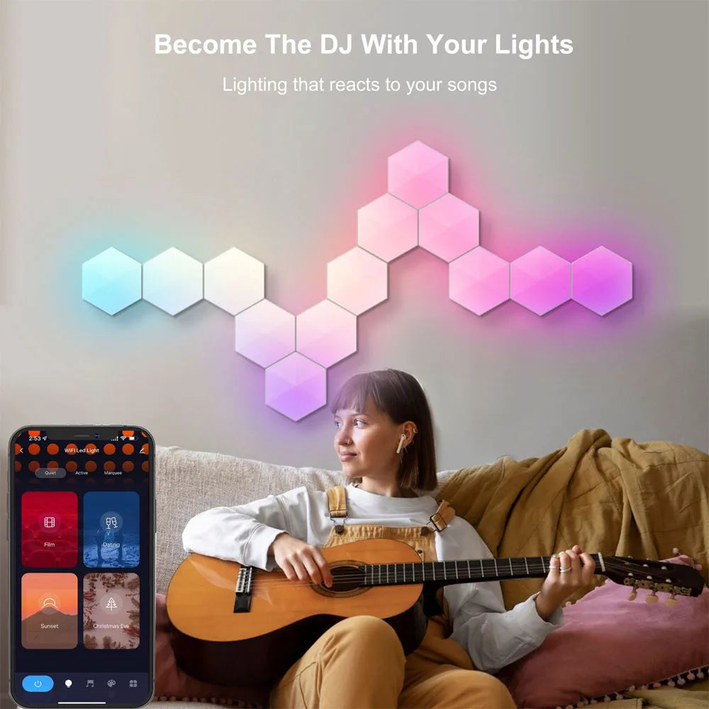 RGB Tuya WIFI Bluetooth LED Hexagon Quantum Lamps Indoor Wall Light APP Night Light for Computer Game Bedroom Decoration Lamps