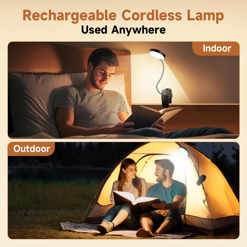 Clip on Lamp,5 Brightness+5 Color Clip on Light,200Lm 36 LED Reading Lights for Books in Bed,1800Mah Battery Powered Lamp Battery Operated Lights,Rechargeable Desk Lamp with Clamp Light