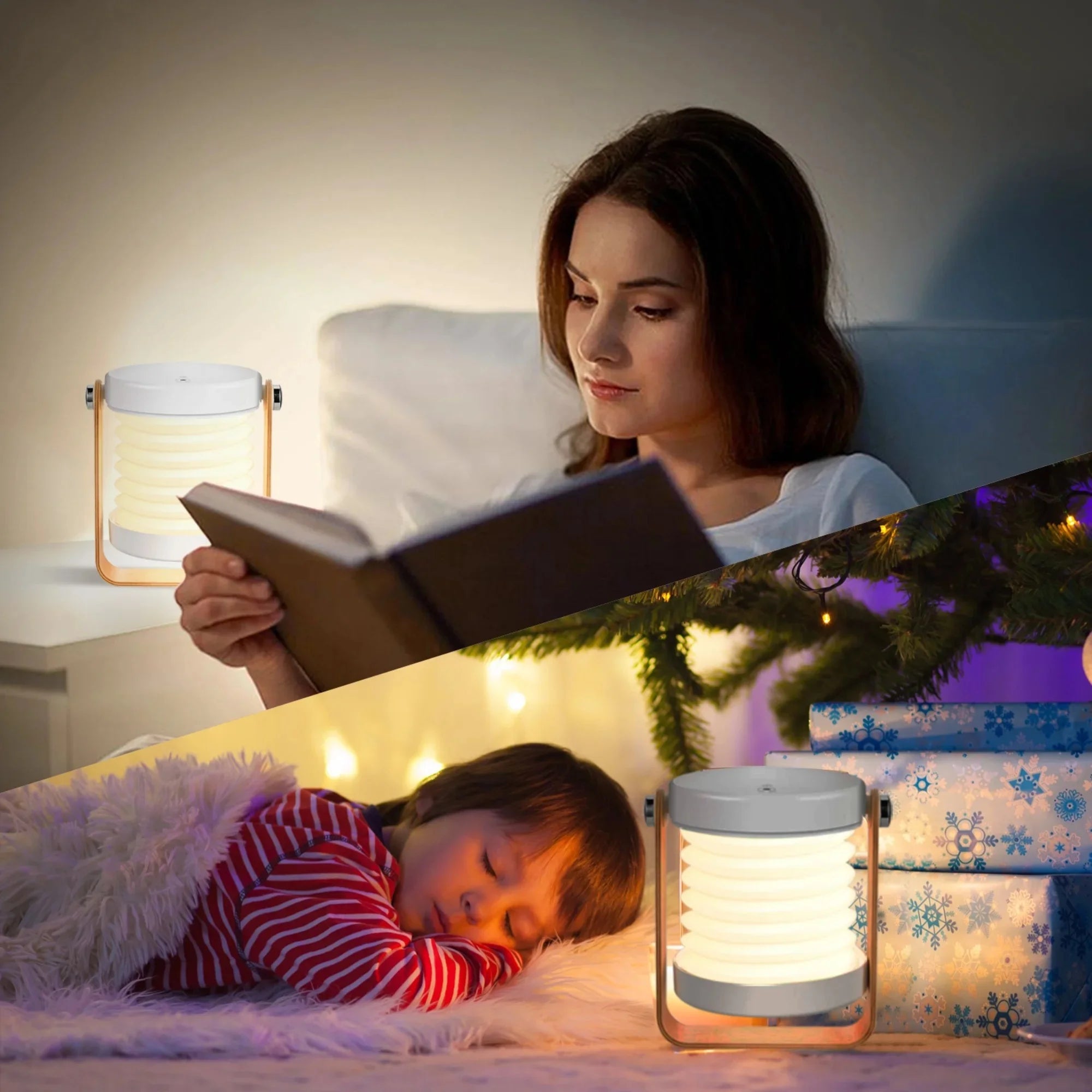 Rechargeable LED Reading Light, Portable Folding Lantern Lamp, Dimmable Touch Night Light for Camping