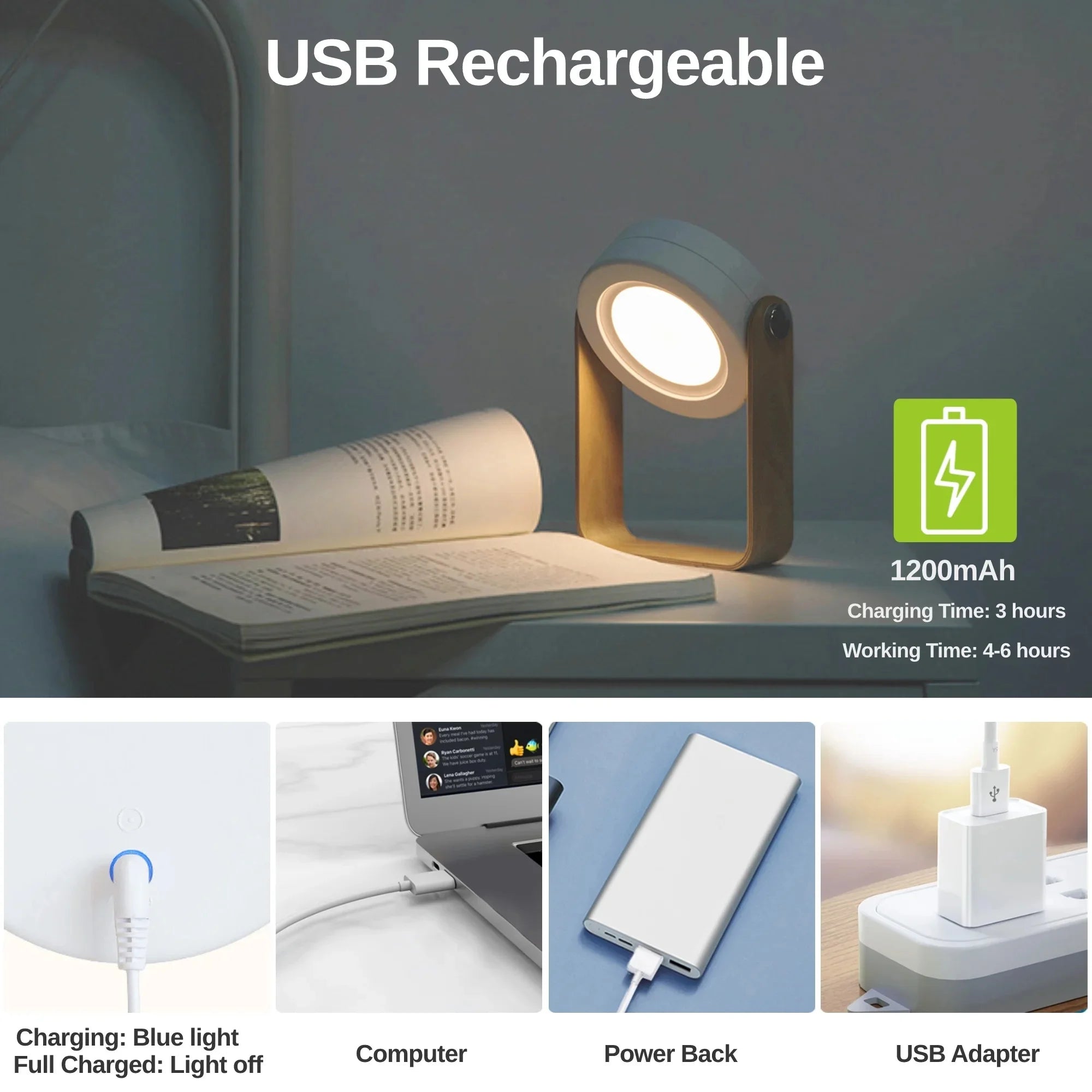 Rechargeable LED Reading Light, Portable Folding Lantern Lamp, Dimmable Touch Night Light for Camping