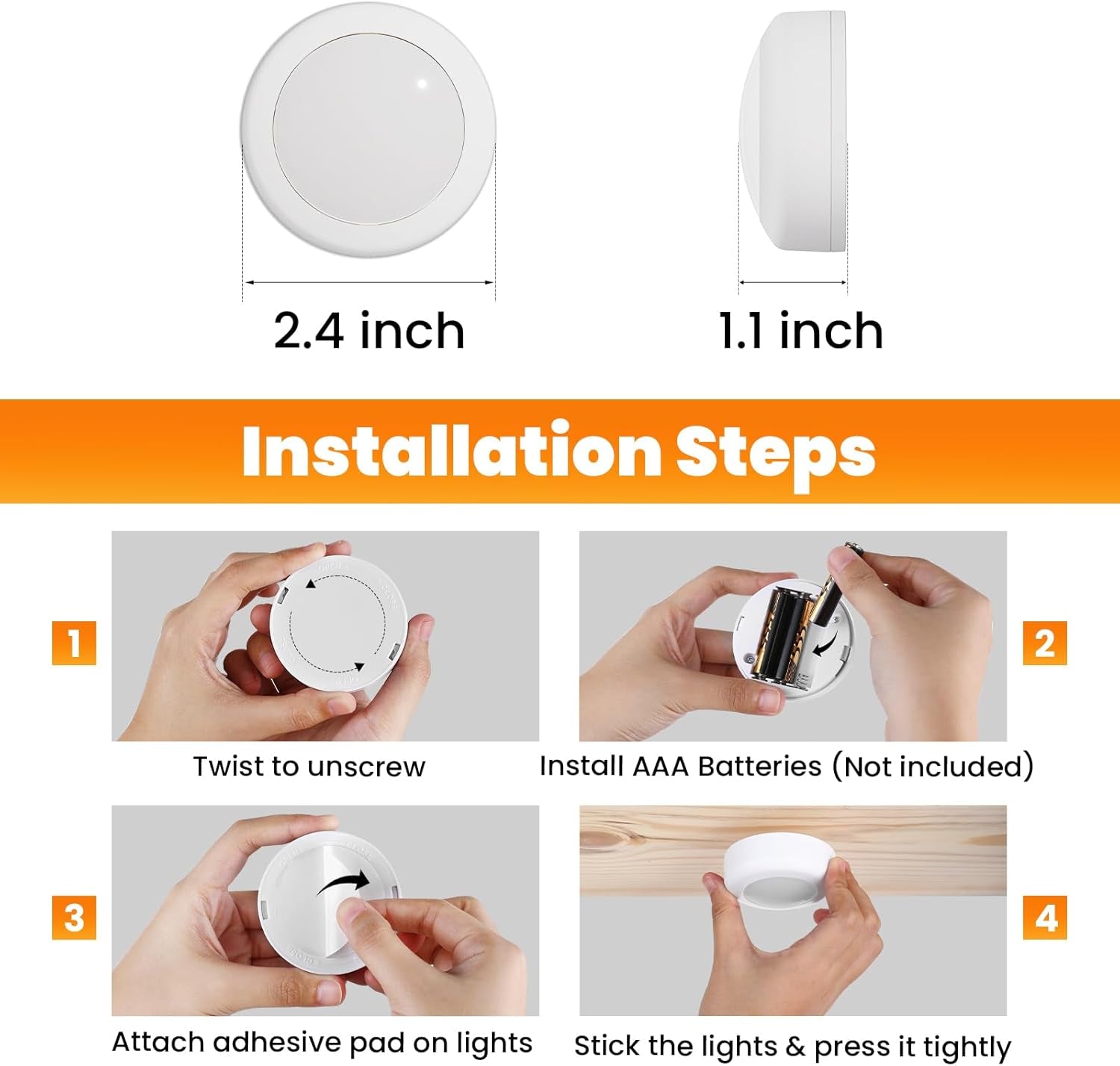 LED Puck Lights with Remote Control, 16 Color Changing under Cabinet Lighting with Dimmer & Timer, AAA Battery Operated,Under for Closet Bedroom Kitchen, Stair (3 Pack White)