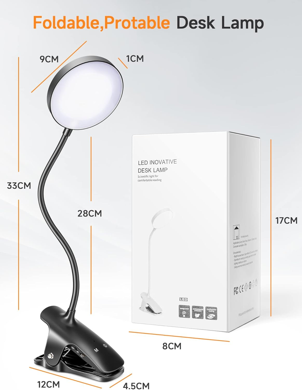 Clip on Lamp,5 Brightness+5 Color Clip on Light,200Lm 36 LED Reading Lights for Books in Bed,1800Mah Battery Powered Lamp Battery Operated Lights,Rechargeable Desk Lamp with Clamp Light
