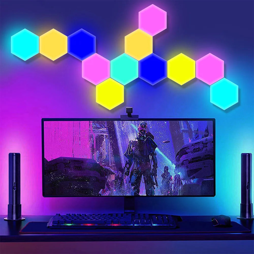 RGB Tuya WIFI Bluetooth LED Hexagon Quantum Lamps Indoor Wall Light APP Night Light for Computer Game Bedroom Decoration Lamps