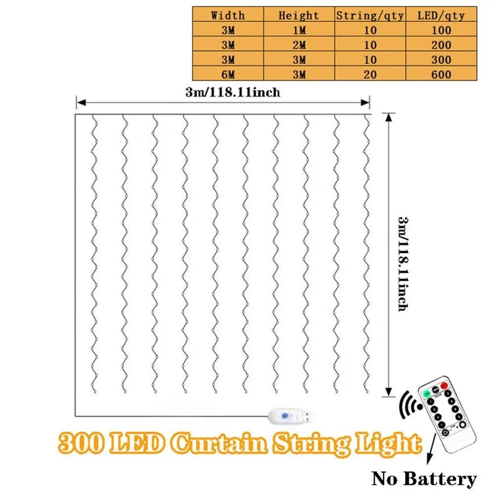 LED Curtain String Lights USB 3/6M Fairy Light Christmas Garland Holiday Led Light Wedding Party Home Bedroom Decoration