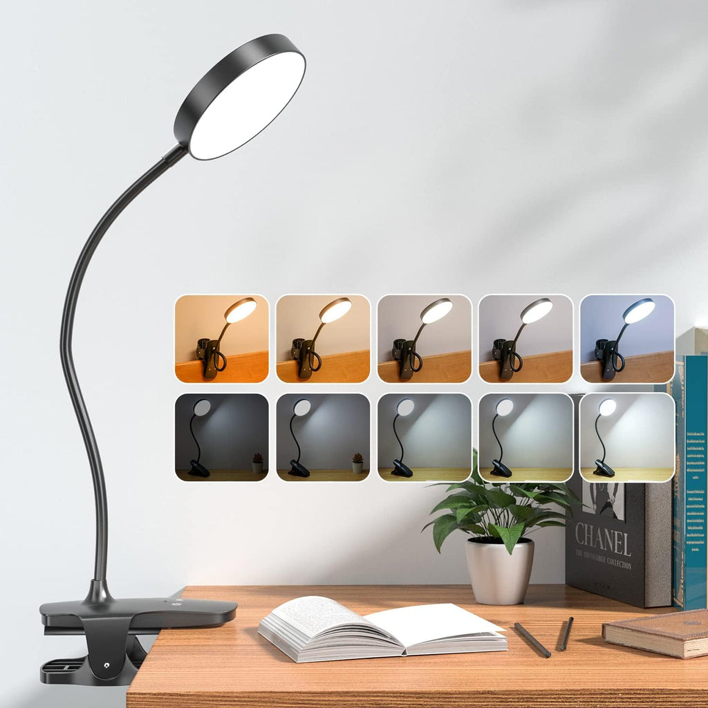 Clip on Lamp,5 Brightness+5 Color Clip on Light,200Lm 36 LED Reading Lights for Books in Bed,1800Mah Battery Powered Lamp Battery Operated Lights,Rechargeable Desk Lamp with Clamp Light
