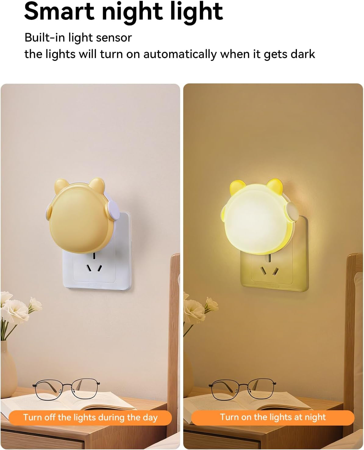 2-Pack Night Lights Plug into Wall Auto Dusk to Dawn Sensor LED Lights, Cute Nightlight for Girls Bedroom, Bathroom, Hallway, Kitchen, Stairway, Toilet, New Home Decor
