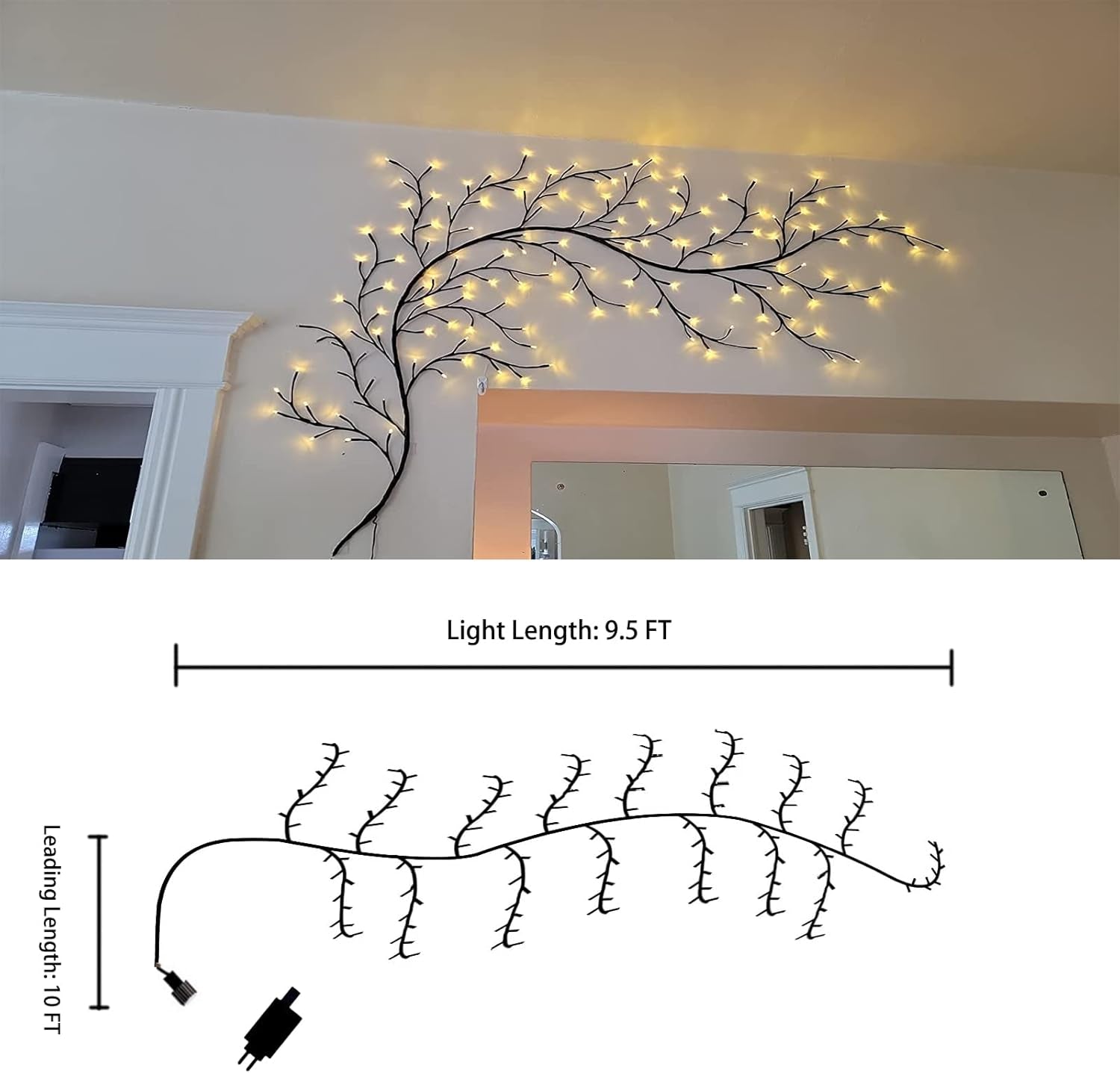 Enchanted Willow Vine 9.5FT, 160 Leds Vines for Room Decor with Remote, Vine Lights for Wall Home Decorations with 20 Clips & Tapes, Plug In, 1 PC