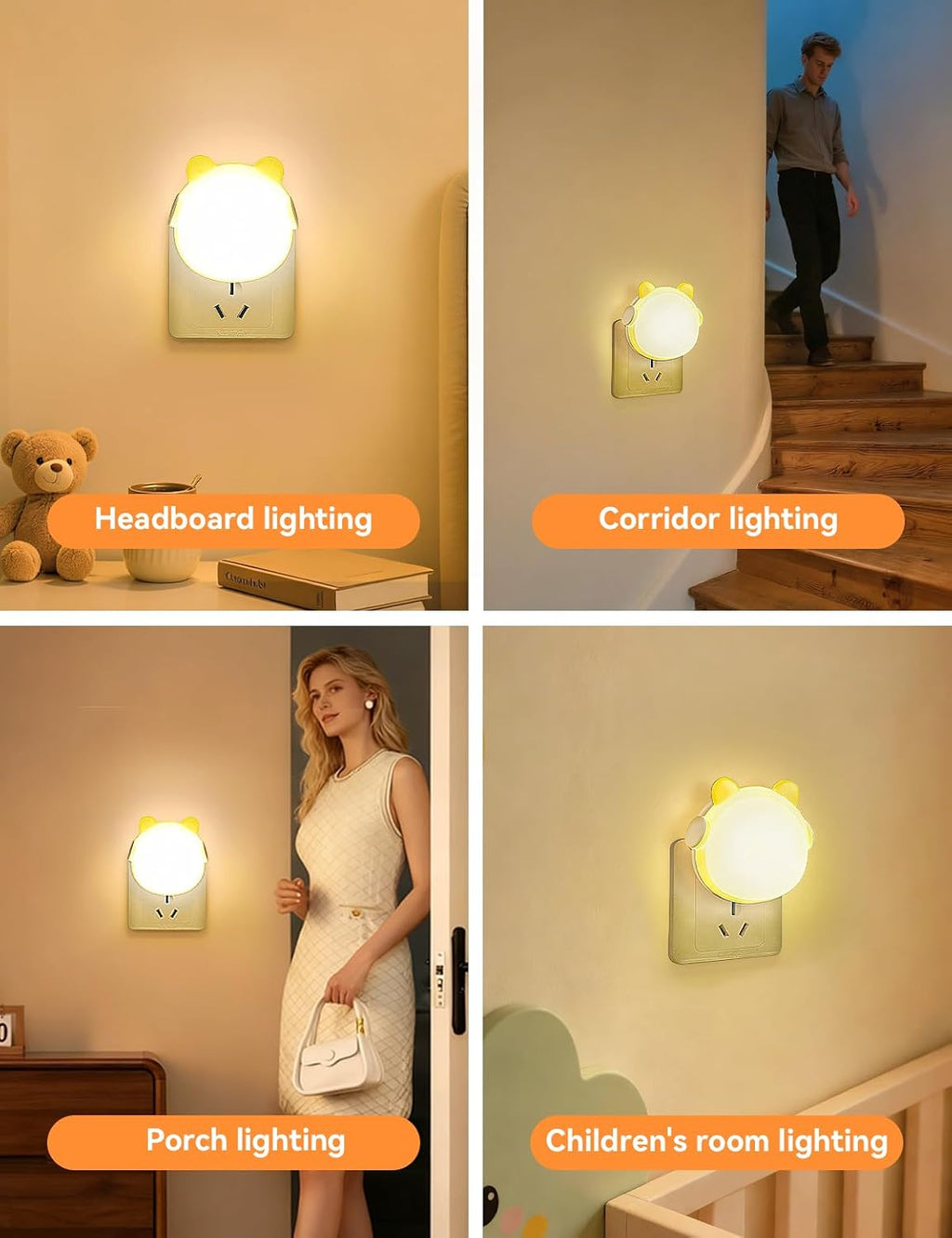 2-Pack Night Lights Plug into Wall Auto Dusk to Dawn Sensor LED Lights, Cute Nightlight for Girls Bedroom, Bathroom, Hallway, Kitchen, Stairway, Toilet, New Home Decor