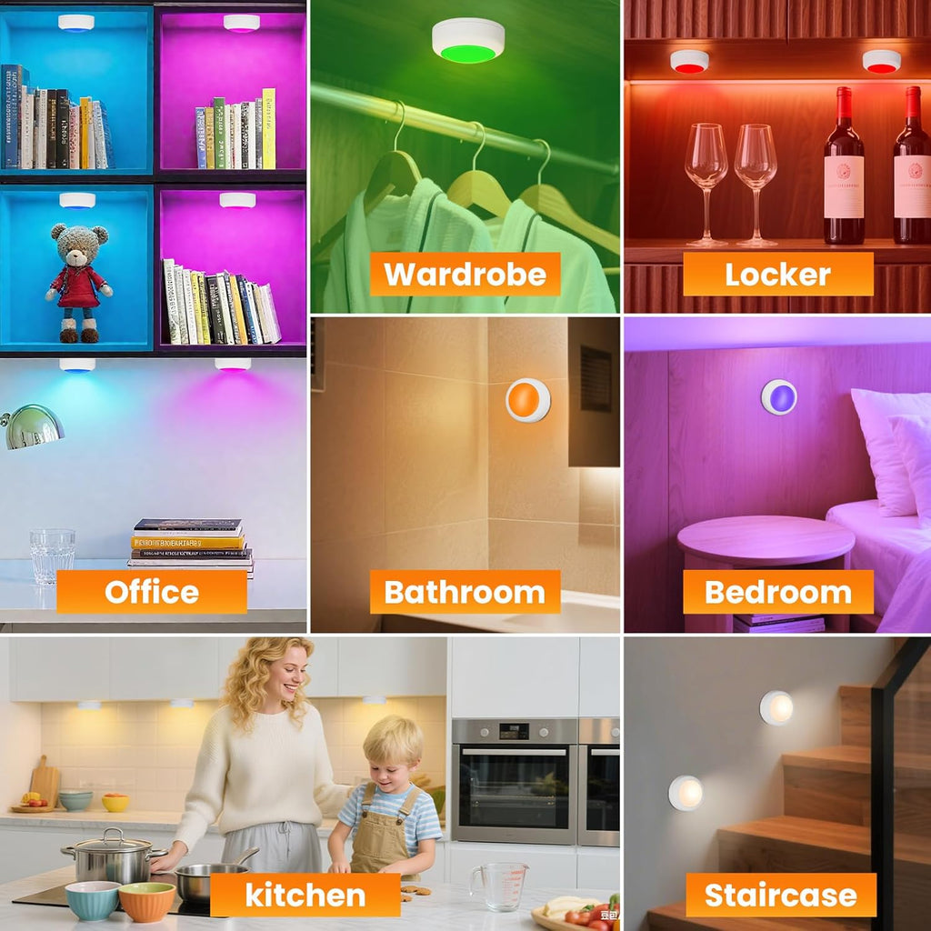 LED Puck Lights with Remote Control, 16 Color Changing under Cabinet Lighting with Dimmer & Timer, AAA Battery Operated,Under for Closet Bedroom Kitchen, Stair (3 Pack White)