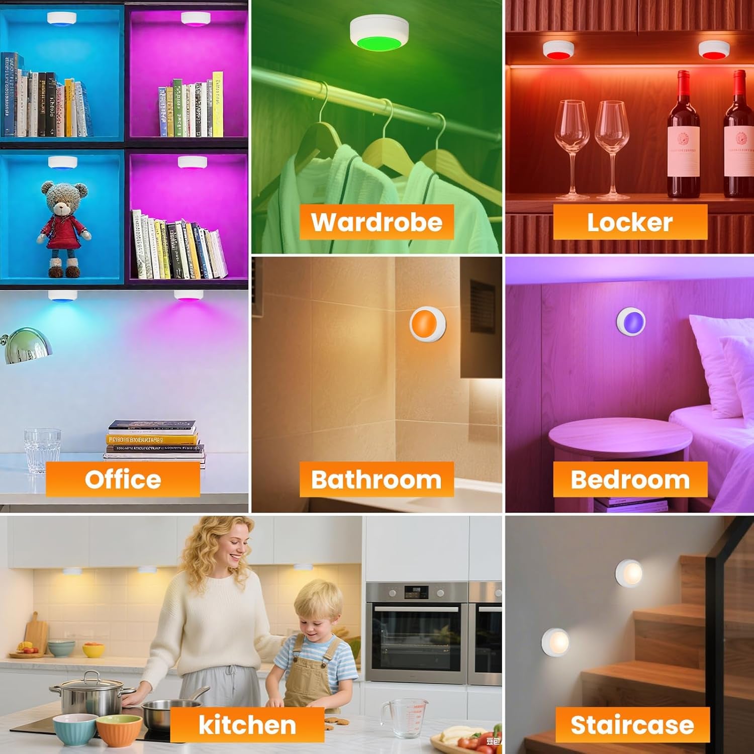 LED Puck Lights with Remote Control, 16 Color Changing under Cabinet Lighting with Dimmer & Timer, AAA Battery Operated,Under for Closet Bedroom Kitchen, Stair (3 Pack White)