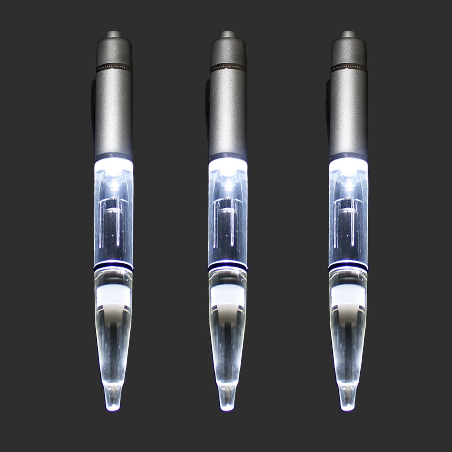 Led Light Pen, Light up Ballpoint Pen Lighted Penlight for Nighttime Writing - White- Pack of 3 Pens